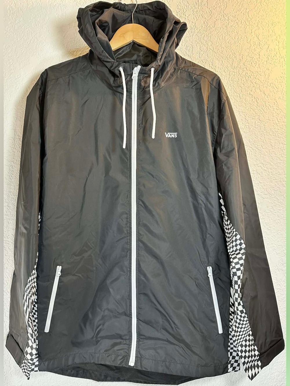 Vans Black Windbreaker Jacket with Warp Check Panels